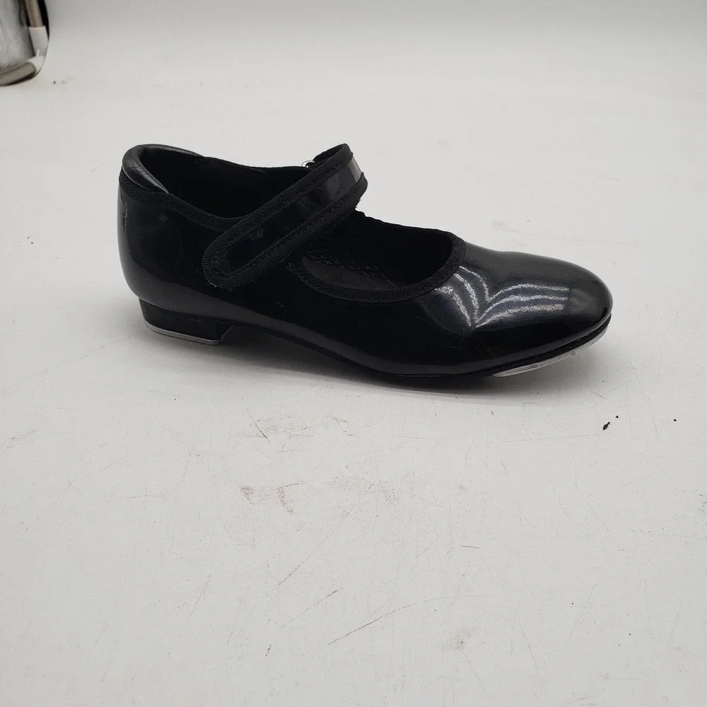 Tap Shoes Girls Size 11C Black Patent Mary Jane Tap Dance Adjustable Strap Flats